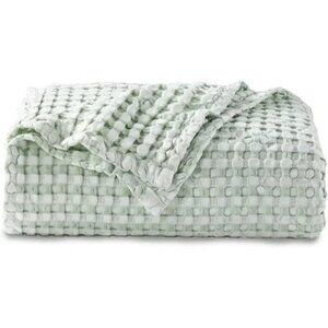 COTTON Waffle Weave Bamboo Blanket Queen Size Cream Soft Lightweight Bed Blanket